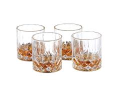 Relaxdays Set de 4 vasos de whisky, 200 ml, Cristal, Diseño elegante, Transparente