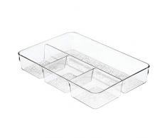 iDesign Organizador de maquillaje, organizador de cajones de plástico con textura, caja organizadora con 4 compartimentos para cosméticos, transparente