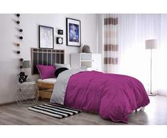 Italian Bed Linen Natural Color y Funda de Almohada, fucia/Gris Claro, Doble pequeÃ±o