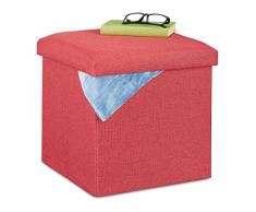 Relaxdays Taburete con Espacio de Almacenamiento (Plegable, Acolchado Suave, Cuadrado, Tela, 37 x 37,5 x 37,5 cm), Color Rojo, 1 Unidad