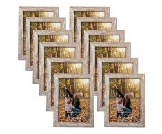 EXYGLO Marcos de Fotos 13x18, Marco 13x18 Madera Juego de 12 Grano de Madera Natural, Para decorar Salones, Pasillos, Dormitorios, Oficinas