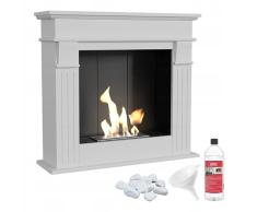 KRATKI August Bio Etanol Portal Chimenea + Guijarros + Embudo Llenado + Biocombustible LÃquido 1l Contenedor 0,75 l, Automontable Certificado TÃV, Acero y MDF, Blanco, 87x95 cm
