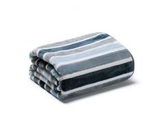 San Carlos Bidasoa Mantas a Rayas, Terciopelo, Azul, Cama MATRIMONIO-135 cm, 150 cm-220x240 cm