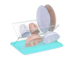 Relaxdays Escurreplatos con Bandeja, Escurridor Plegable, Secador Platos, Tazas y Vajilla Cocina, Metal, Turquesa, 1 Unidad