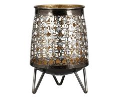 Casablanca Portavelas de Metal Dorado Plateado Altura 16,5 cm
