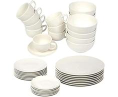 alpina Vajilla de 40 piezas, para 8 personas, porcelana, incluye platos, platos de postre, cuencos, platillos y tazas, color blanco, 8711252085395