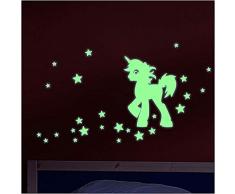 Ambiance-Live Pegatinas de Unicornio y Estrellas Brilla en la Oscuridad – 20 x 20 cm, Glow in The Dark