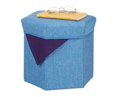 Relaxdays Taburete Plegable con Espacio de Almacenamiento para Sala de Estar, de Tela, 31 x 36 x 32 cm, Color Azul