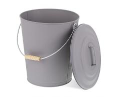 Relaxdays Cubo Tapa, 24 litros, Accesorio Chimenea, BBQ, Acero y Madera, Contenedor Ceniza con Asa, Gris, 90%