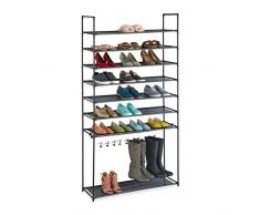 Relaxdays EstanterÃa Zapatos 8 Baldas, Sistema Encajado, 32 Pares, 7 Ganchos, Metal y Tela, Pasillo, en Color Negro, 80% Acero vellón 10% plástico, 187 x 99 x 30 cm