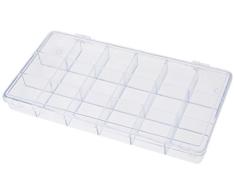 Rayher Caja de almacenaje con 18 compartimentos y tapa, 20x10 cm, transparente, 3901937