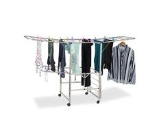 Relaxdays Tendedero de Ropa XXL, Secadora, Alas & Ruedas, Plegable, 111 x 185,5 x 53 cm, Plateado