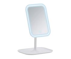 WENKO Espejo LED de pie para cosmÃ©tica Bertiolo - Espejo para cosmÃ©tica, espejo iluminado, superficie de espejo: 13 x 18 cm, PlÃ¡stico, 21 x 30 x 16.5 cm, Blanco