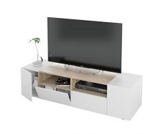 Habitdesign 0F6624A - Mueble de Salon, modulo Comedor Tamiko, Acabado Blanco Artik y Roble Canadian, Medida: 138 cm (Ancho) x 34 cm (Alto) x 40,2 cm (Fondo).