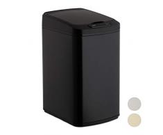 Relaxdays Cubo de Basura, Sensor de Apertura, Contenedor Rectangular, para baÃ±o & Cocina, 12 L, 1 Ud, Negro, Acero, ABS
