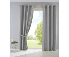 Gardinenbox Juego de 2 Cortinas Opacas Palermo con Ojales y alzapaÃ±os Decorativos, 100% poliÃ©ster, Gris, Alto x Ancho 225 x 140 cm