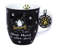 Die Geschenkewelt Sheepworld 45704 Tasse Ohne Hund ist Alles Doof, Porzellan, 40 cl, mit Geschenk-Tag, Schwarz-weià taza, Porcelana