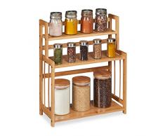 Relaxdays Especiero Bambú, 3 Niveles, Altura Ajustable, Organizador Botes Especias, 50 x 41,5 x 18 cm, Marrón Natural