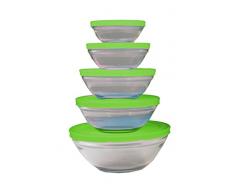 Jocca Set De Cuenco de Cristal con Tapa antigoteo, Verde, Paquete de 5
