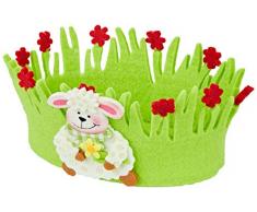 Mopec Cesta oval pequeña flores rojas y ovejita 16x8,5x10cm, Multicolor, Talla única