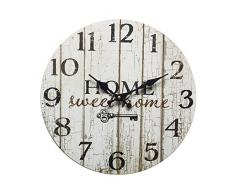 Rebecca Mobili Reloj Decorativo, Relojes de Pared,hogar Dulce hogar, Estilo Shabby, Madera Blanca - Medidas Ã 33,8 cm x P 4 cm (AxANxF) - Art. RE6151