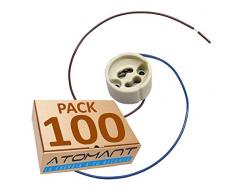 LED ATOMANT Soportes Pack x 100 Unidades portalamparas para Bombillas gu10 con Cable Largo 20cm, color blanco, Standard