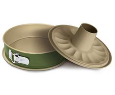 Guardini, Bnat, Tartera Desmontable Doble con Bandeja Recolectora, 24cm. Material: Acero con Revestimiento Antiadherente de Cera de Carnauba, Color Verde y Beige.