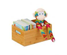 Relaxdays Caja de almacenaje de bambú estable, abierta, sin tapa, HBT: 14 x 30 x 20 cm, caja de bambú natural
