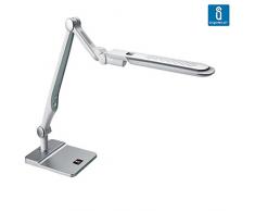 Aigostar 178666 Lámpara de Escritorio Tipo Flexo, LED de 10 W, 6000K-3300K, 520lm, 3 Niveles de Brillo Ajustable, Gris Plateado