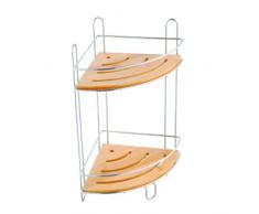 MSV ESTANTERIA DE Ducha DE Angulo 2 Niveles DE Bambu Y Metal Cromado con VENTOSAS, Beige, 36.5x19.5x19.5 cm