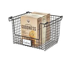 iDesign Caja organizadora, cesta de metal muy grande, apilable y con asas para guardar cosmÃ©ticos o artÃ­culos de papelerÃ­a, organizador para baÃ±o, cocina o despacho, negro