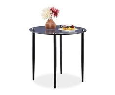 Relaxdays Mesa Auxiliar Cristal, Acero y Vidrio, Mesita CafÃ© Redonda, 45 x 50 cm, Mesilla SalÃ³n Moderna, Gris y Negro, 60% 40%