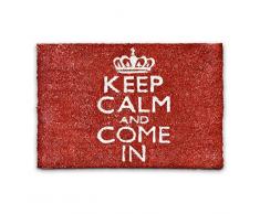 Relaxdays â Felpudo Keep Calm and Come In para la Entrada de su hogar Hecho de Fibras de Coco y PVC con Medidas 40 x 60 cm Antideslizante Elemento Decorativo, Color Rojo
