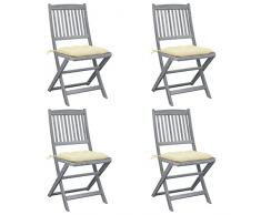 vidaXL 4X Madera Maciza Acacia Sillas de JardÃ­n Plegables Cojines Reclinables Exterior BalcÃ³n Terraza SillÃ³n Patio Asiento Butaca Muebles Mobiliario