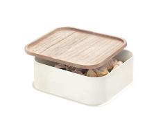 iDesign Caja organizadora para cajones, cesta organizadora mediana para estanterÃ­as, de plÃ¡stico reciclado sin BPA, caja con tapa de madera de paulownia, blanco