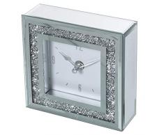 DRW Reloj de Sobremesa Cuadrado de Espejo y Brillantes en Color Espejo y Plateado 14x4,5x14cm