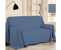 PENSIERI DELICATI Funda de SofÃ¡ 180 x 290 cm Made in Italy, Toalla 100% AlgodÃ³n Puro Reciclado TeÃ±ido de Hilo, Color Unico Azul, Ideal como Tela DecoraciÃ³n, Cubre SofÃ¡, Manta PÃ­cnic