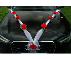 Organza M Auto Joyas Novia par Rose decoraciÃ³n Organza M Boda Coche Wedding Deko Guirnalda de automÃ³viles (Rojo/Blanco)