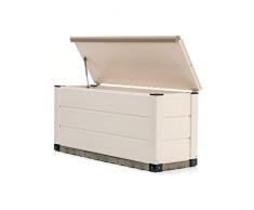 Gardiun Arcón Exterior para JardÃn con Capacidad de 230L Tuscany Evo 123x47x57 cm Baúl de Resina con Amortiguador y Suelo de 4.5 cm en Color Blanco y Beige, KSP38290