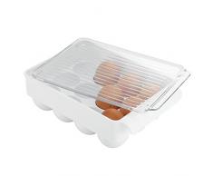 InterDesign Fridge/Freeze Binz Envase para huevos, huevera de plástico pequeña para 12 huevos, caja de huevos, blanco/transparente