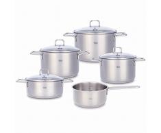 Fissler hamburg / Juego de ollas de acero inoxidable, compuesto por 5 piezas (3 ollas de cocción, 1 rustidera y 1 cazo) con tapadera de vidrio, apto para inducción y lavable en el lavavajillas