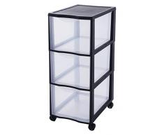 Sundis Noir Sur perdu Orgamix XL Torre Cajonera con 3 cajones Chasis Ruedas Pivotantes para Facilitar su Desplazamiento, Transparente/Negro