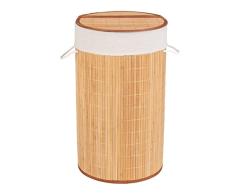 WENKO Cesto para la ropa Bamboo redondo marrón - cesta para la ropa Capacidad: 55 l, Bambú, 35 x 60 x 35 cm, natural