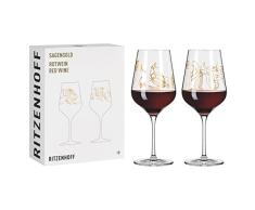 RITZENHOFF 3401001 Copa de vino tinto 500 ml - Serie Sagengold No. 1 - Juego de 2 con motivo mitolÃ³gico, oro autÃ©ntico