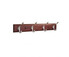 InterDesign Paris Colgador de ropa para pared, perchero de madera con 4 ganchos dobles para colgar abrigos, chaquetas y chales, marrón nogal/plateado