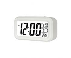 Jsdoin Reloj Despertador Digital, LED Pantalla Reloj Alarma Inteligente con Temperatura, Sensor de Brillo, 12/24 Horas, Función Snooze y Alarma para Dormitorio, Hogar, Oficina, Cocina(BaterÃa)