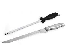 FACKELMANN Nirosta Saphir Set Cuchillo Jamonero + Chaira, cuchillo enterizo de acero inoxidable, chaira con parte funcional en inox., mango ABS negro, cuchillo: 35x3x2,5cm, chaira: 31x3,5x2cm, 1ud.