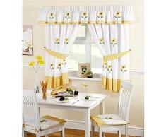 Elizabeth Arden Cortinas para Cocina con Estampado de Girasoles, Plisadas y con alzapaños, Color Rojo/Blanco, 116,8 x 96,5 cm, Tela, Red/White, 168 x 122 x 0.1 cm