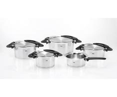 Fissler intensa 016-118-05-000/0 Juego de ollas apilable, innovador y con funciones inteligentes, formado por 5 piezas, con soporte para tapadera y función de escurrido