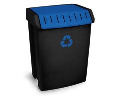 TATAY Contenedor Reciclaje para papel y cartÃ³n, Capacidad para 50 litros, PlÃ¡stico polipropileno, Tapa basculante, Azul, y Negro 40.5 x 33.5 x 57.5 Cm